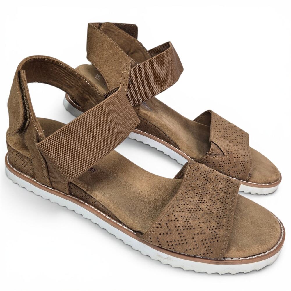 Skechers BOBS Desert Kiss Strappy Wedge Sandals Size 7.5 Boho Chestnut Brown